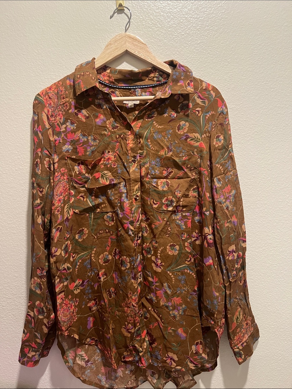 Pilcro Brown Floral Button-Down Shirt with Pink Accents - Picture 2 of 6